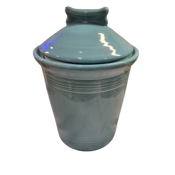 FIESTA MEDIUM pet dog bone CANISTER treat cookie CROCK TURQUOISE - Picture 1 of 11